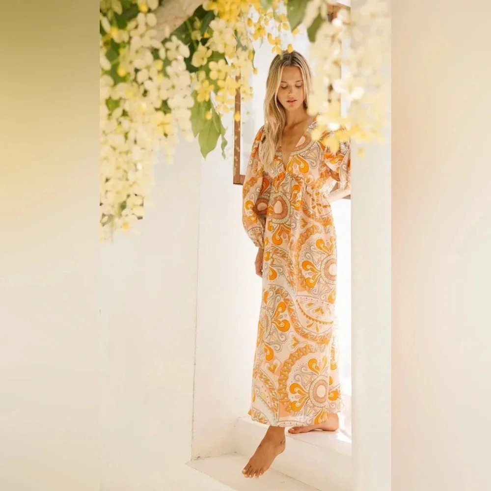 Sundress Eva Long Dress Linen Havana Aquarelle — image 3 of 7